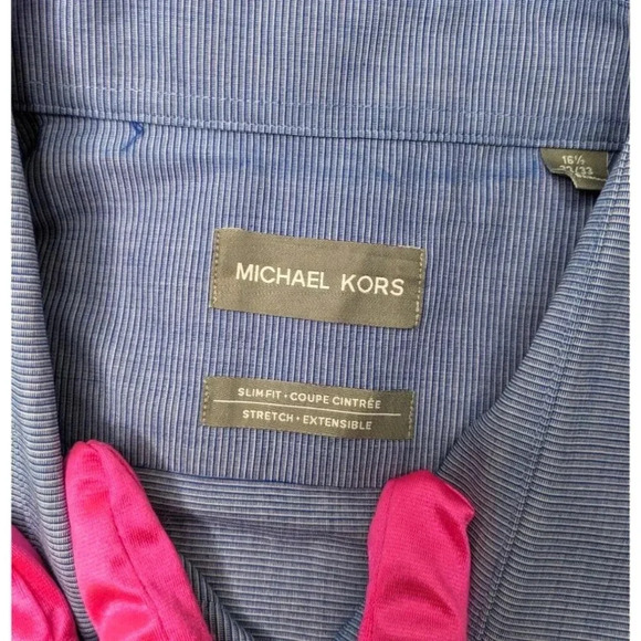 Michael KORS Mens Sz L Blue Long Sleeve Button Up Slim fit Stretch Dress Shirt - Picture 7 of 13